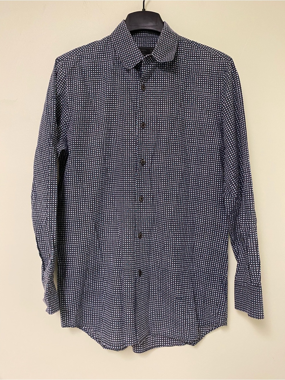 Prada Navy and White Geo-Print Long-Sleeve Shirt